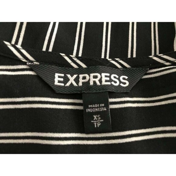 EXPRESS Roll Up Sleeve Blouse Top Size XS Black White Striped V Neck - Picture 5 of 6